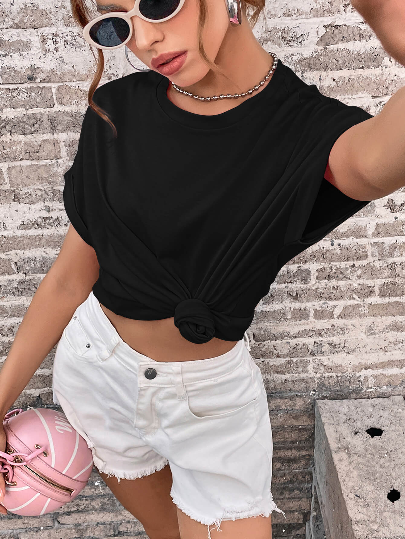 Round Neck Cuffed Sleeve T-Shirt BLUE ZONE PLANET