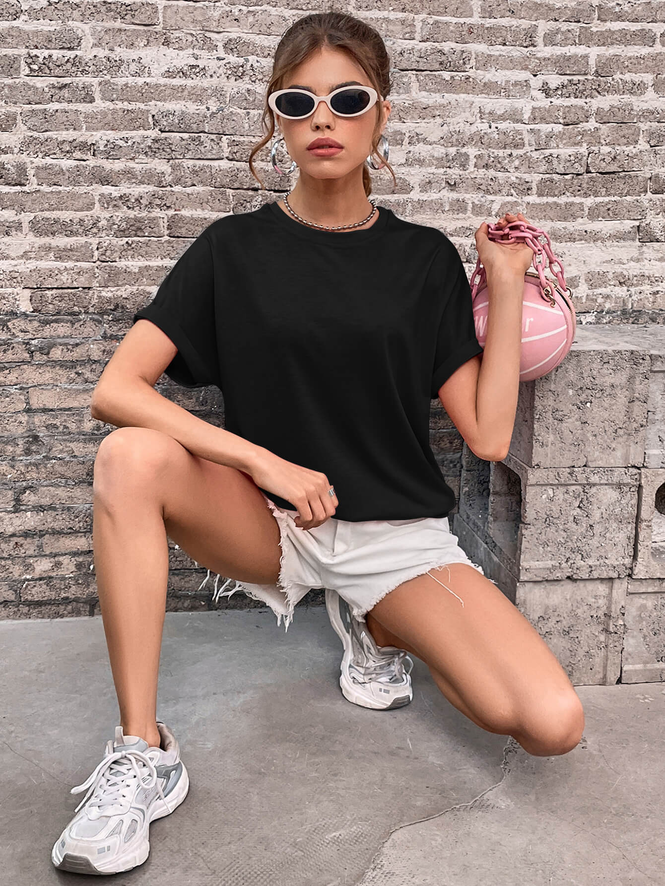 Round Neck Cuffed Sleeve T-Shirt BLUE ZONE PLANET