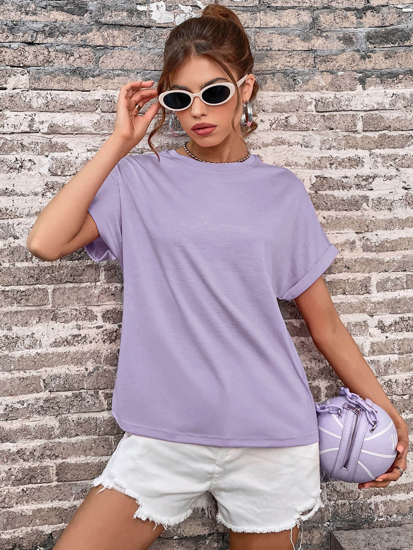 Round Neck Cuffed Sleeve T-Shirt BLUE ZONE PLANET