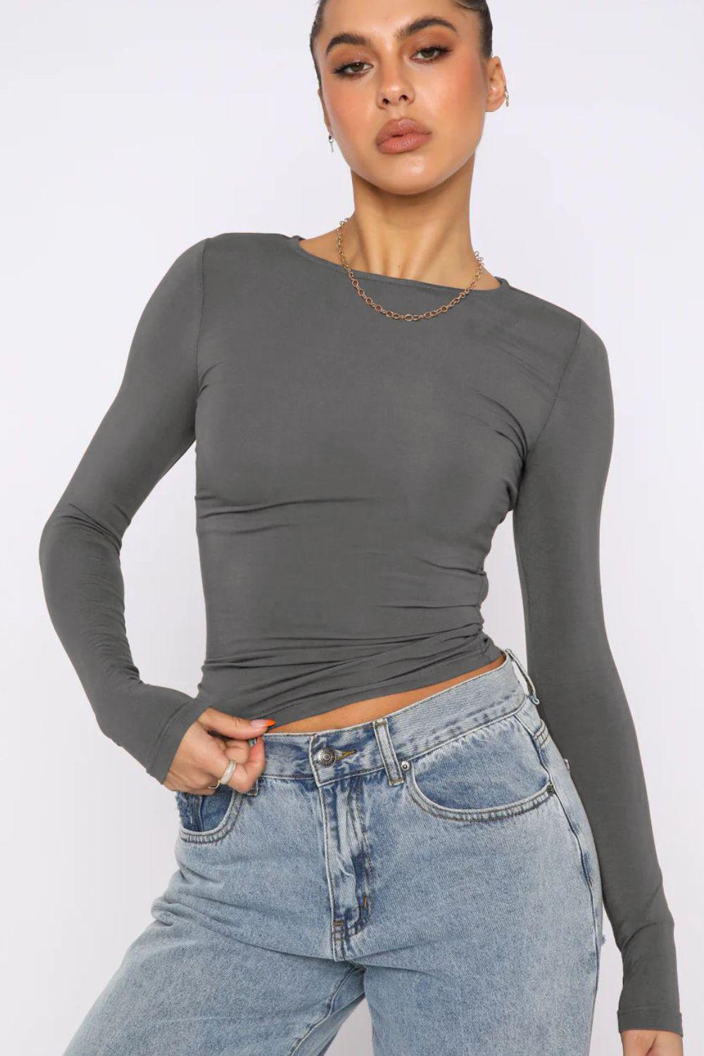 Round Neck Long-Sleeve Top BLUE ZONE PLANET