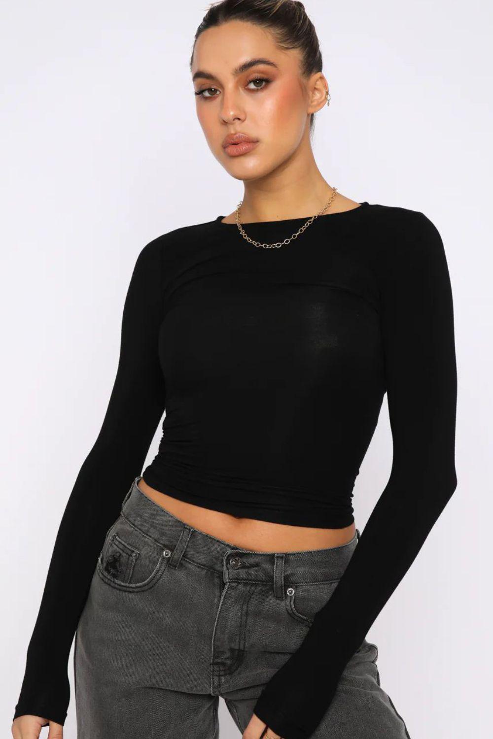 Round Neck Long-Sleeve Top BLUE ZONE PLANET