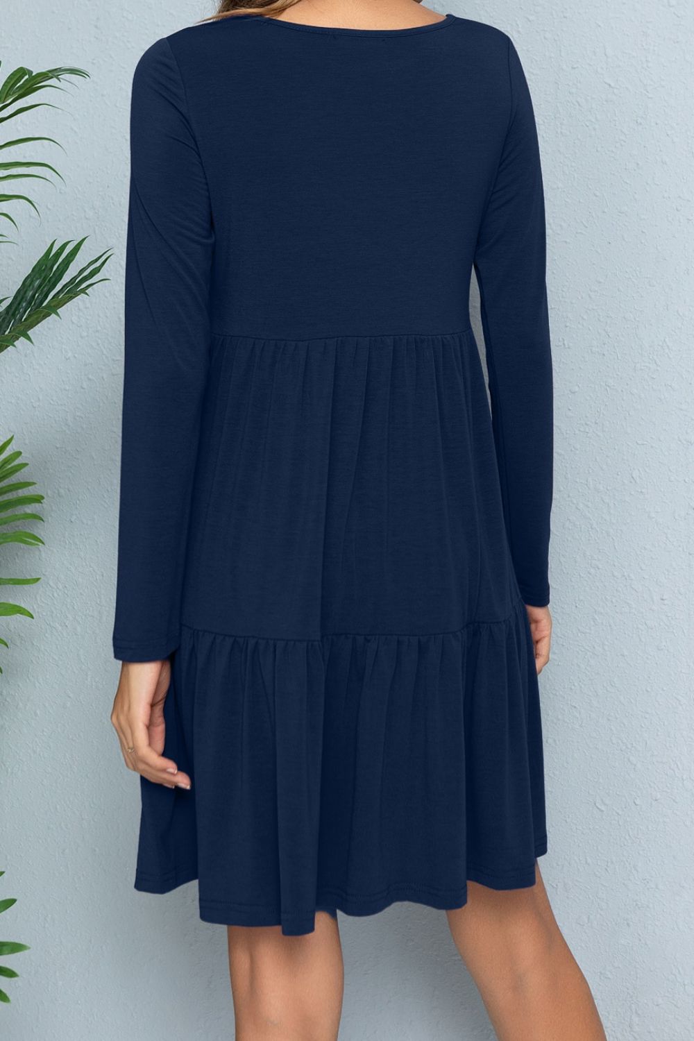 Round Neck Long Sleeved Tiered Dress BLUE ZONE PLANET