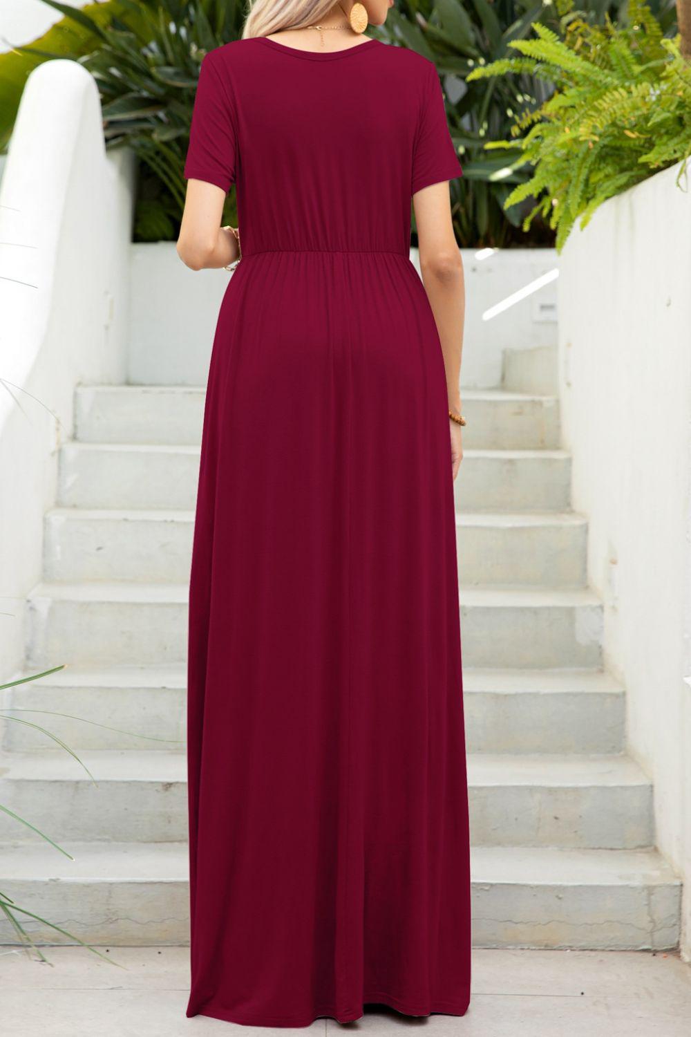 Round Neck Maxi Tee Dress with Pockets BLUE ZONE PLANET