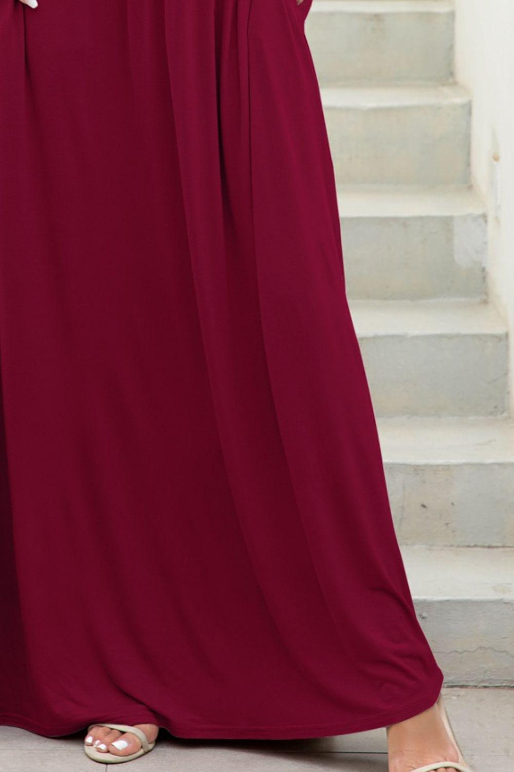 Round Neck Maxi Tee Dress with Pockets BLUE ZONE PLANET