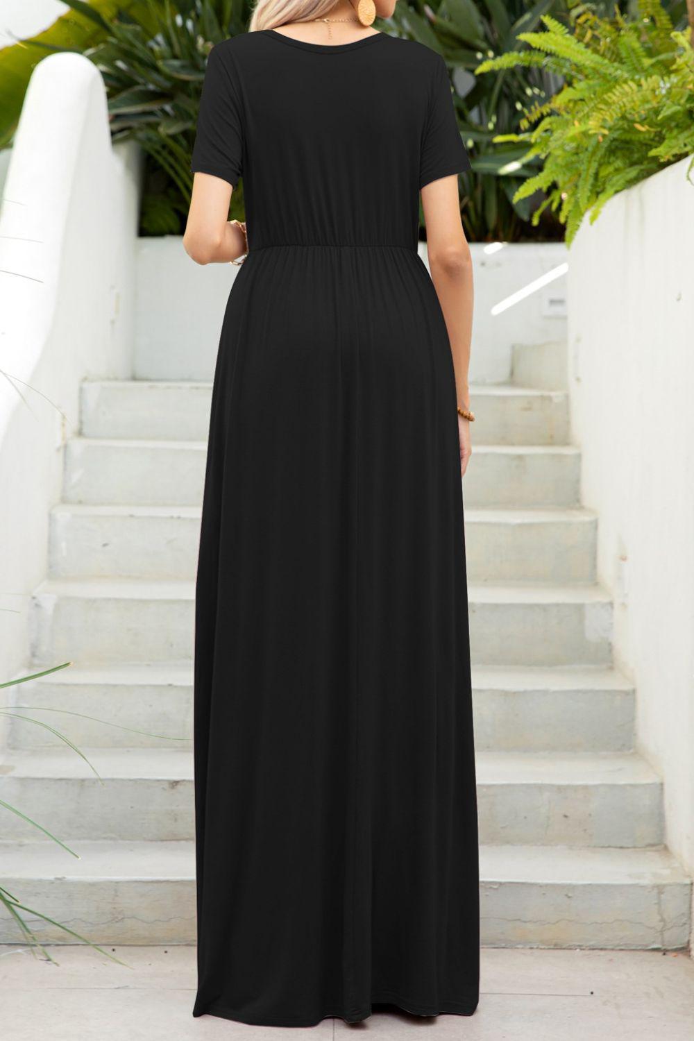 Round Neck Maxi Tee Dress with Pockets BLUE ZONE PLANET