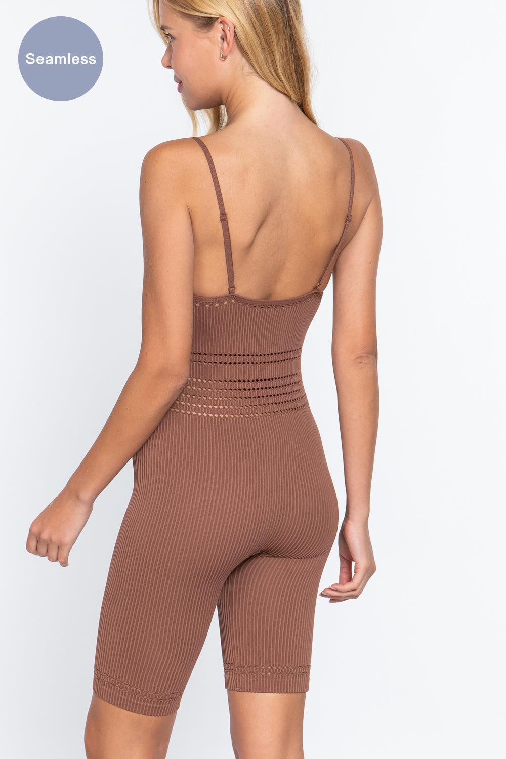 Round Neck Pointelle Detail Seamless Rib Romper Blue Zone Planet