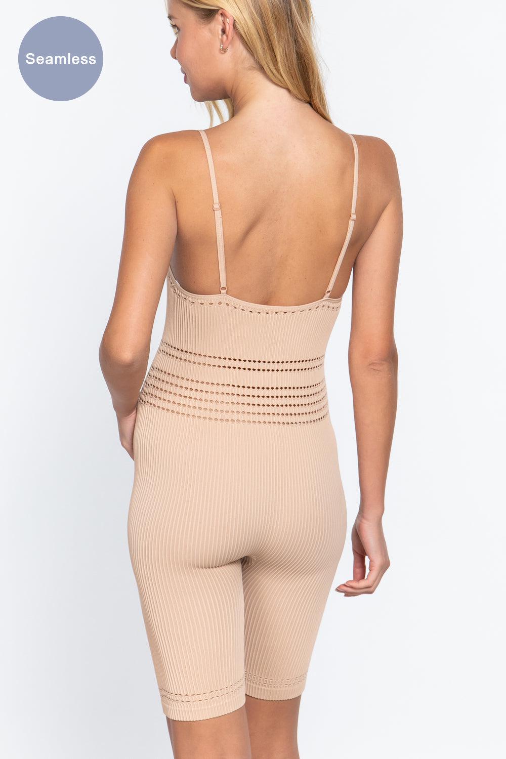 Round Neck Pointelle Detail Seamless Rib Romper Blue Zone Planet