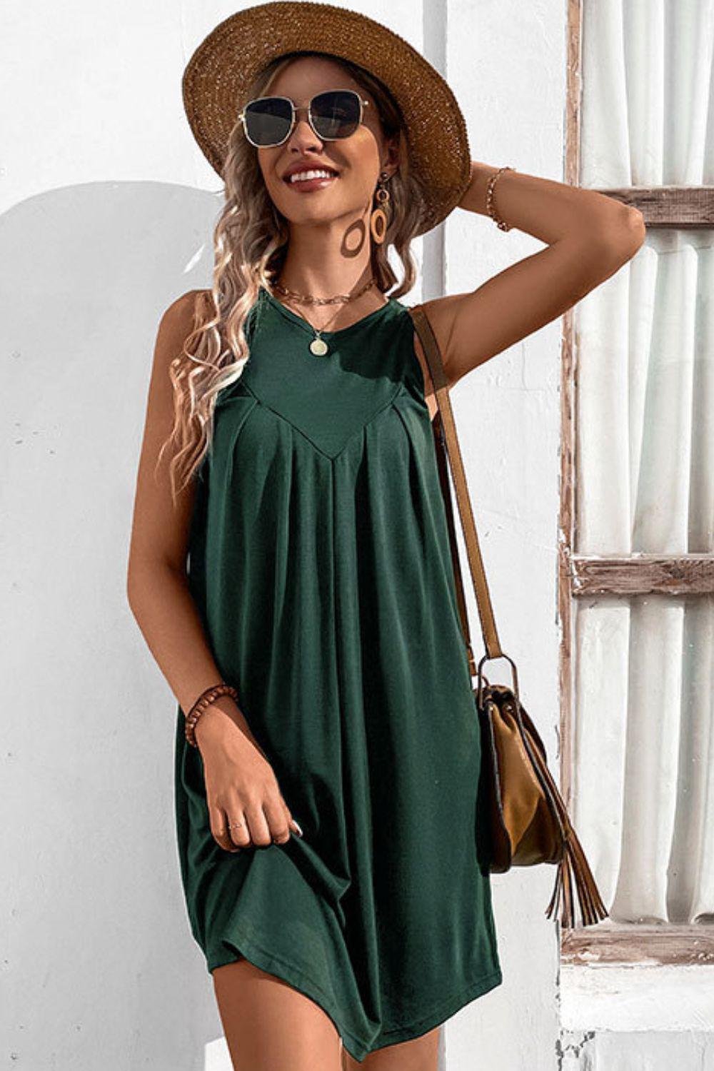 Round Neck Sleeveless Mini Dress BLUE ZONE PLANET