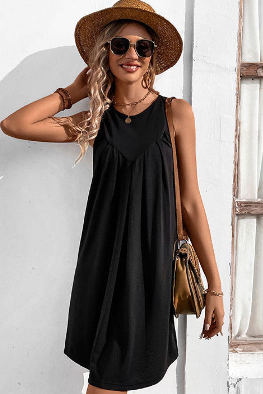 Round Neck Sleeveless Mini Dress BLUE ZONE PLANET
