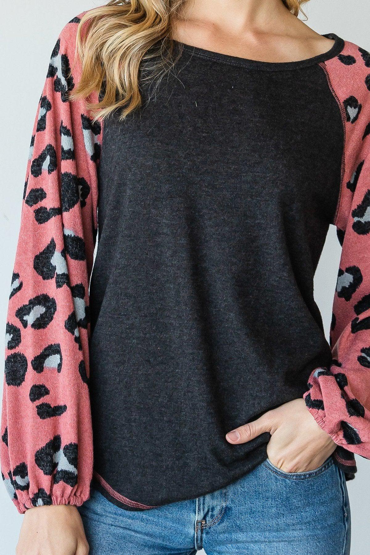 Round Neckline And Animal Print Color Block Top Blue Zone Planet