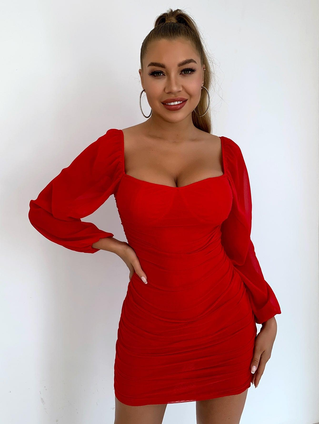 Ruched Sweetheart Neck Midi Mini Dress BLUE ZONE PLANET