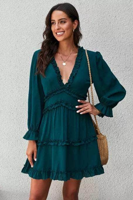 Ruffle Detailing Open Back Dress BLUE ZONE PLANET