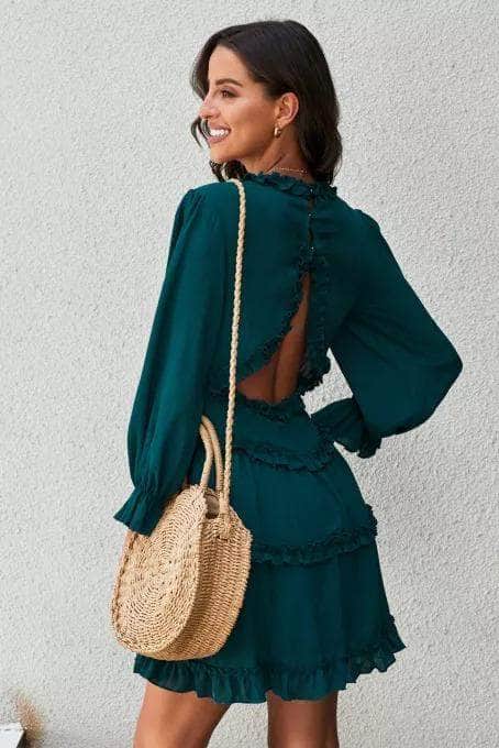 Ruffle Detailing Open Back Dress BLUE ZONE PLANET