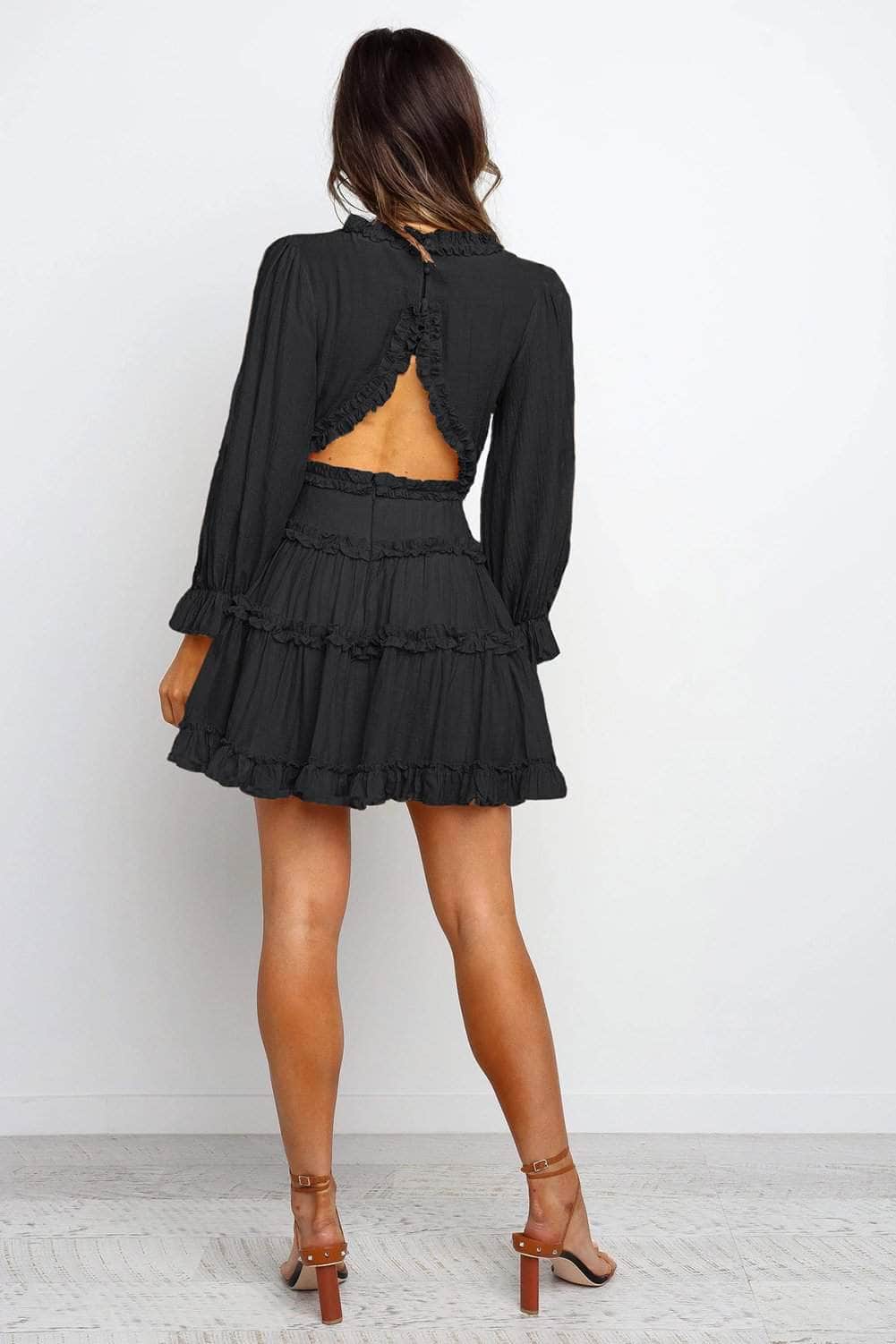 Ruffle Detailing Open Back Dress BLUE ZONE PLANET