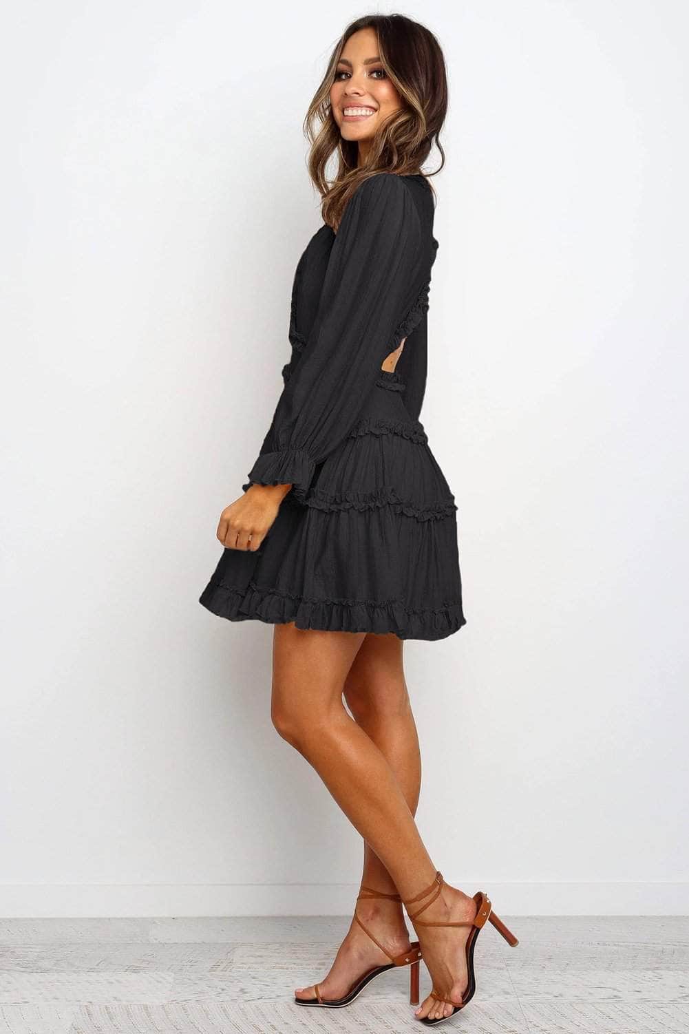 Ruffle Detailing Open Back Dress BLUE ZONE PLANET