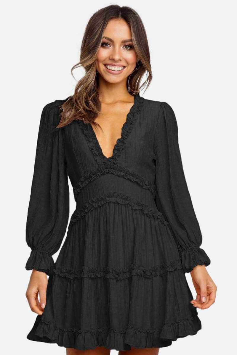 Ruffle Detailing Open Back Dress BLUE ZONE PLANET
