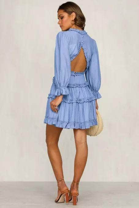 Ruffle Detailing Open Back Dress BLUE ZONE PLANET
