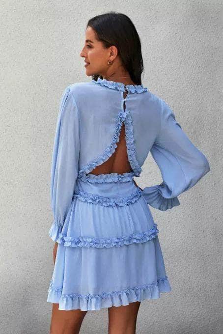 Ruffle Detailing Open Back Dress BLUE ZONE PLANET