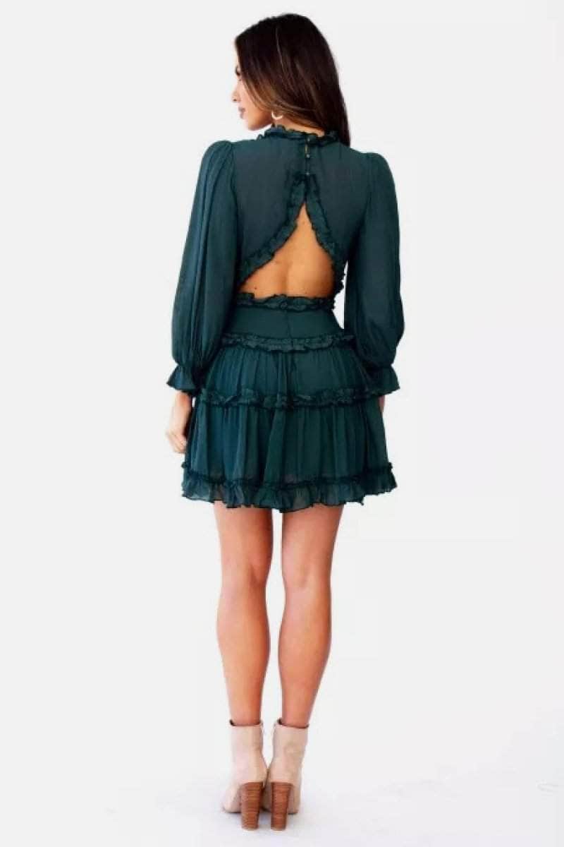 Ruffle Detailing Open Back Dress BLUE ZONE PLANET