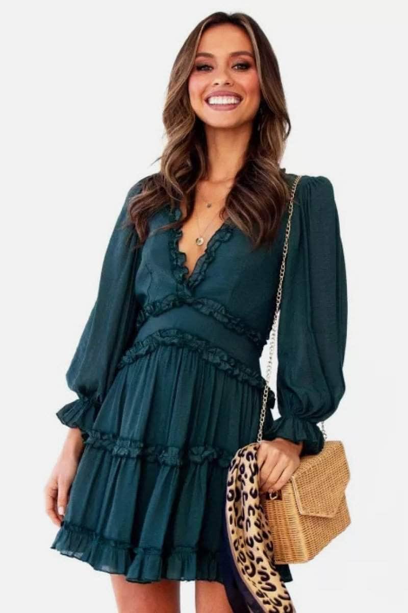 Ruffle Detailing Open Back Dress BLUE ZONE PLANET