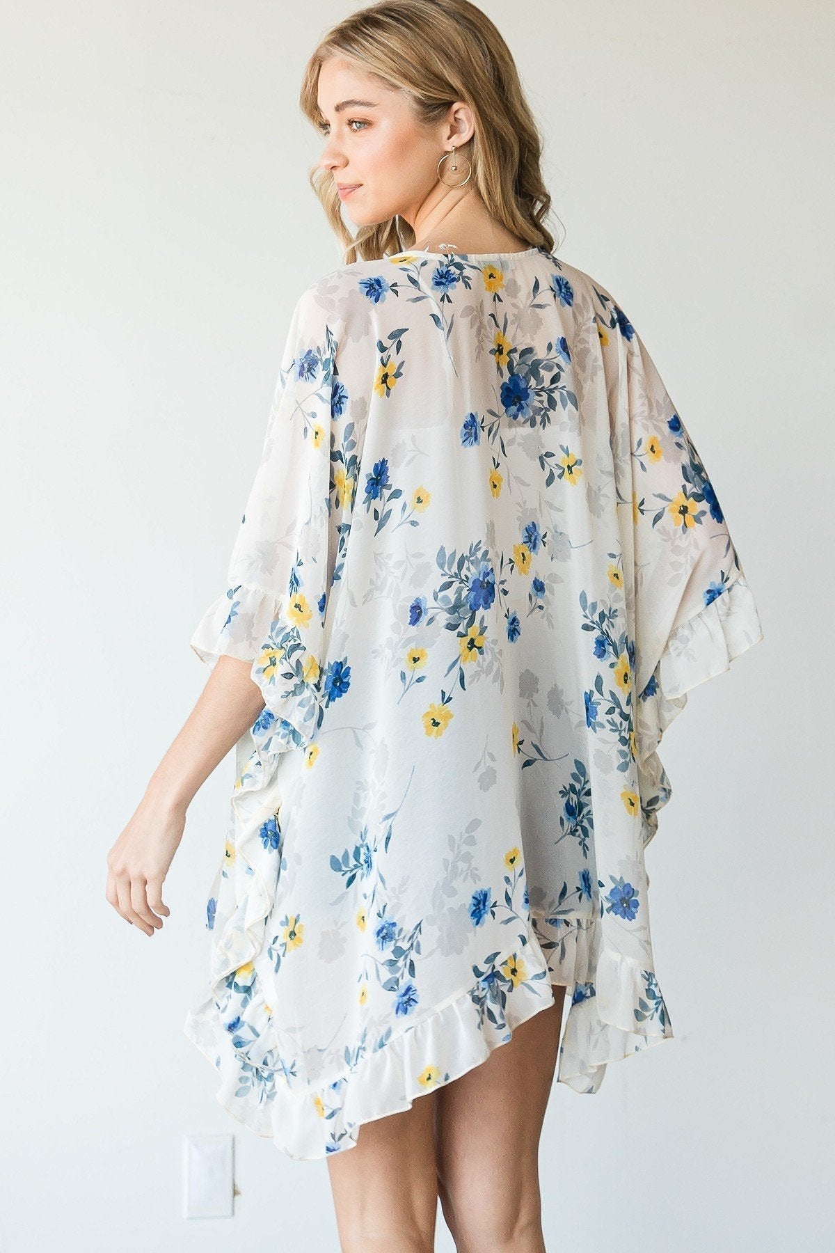 Ruffle Trim Lightweight Kimono Blue Zone Planet