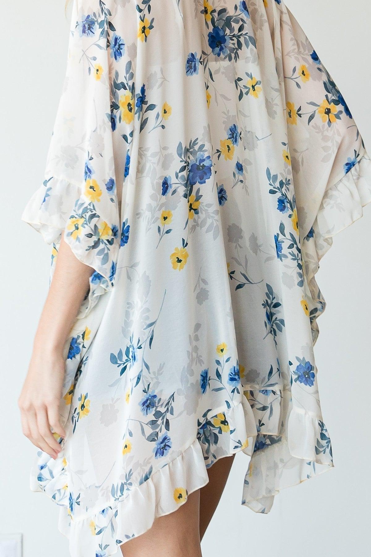 Ruffle Trim Lightweight Kimono Blue Zone Planet