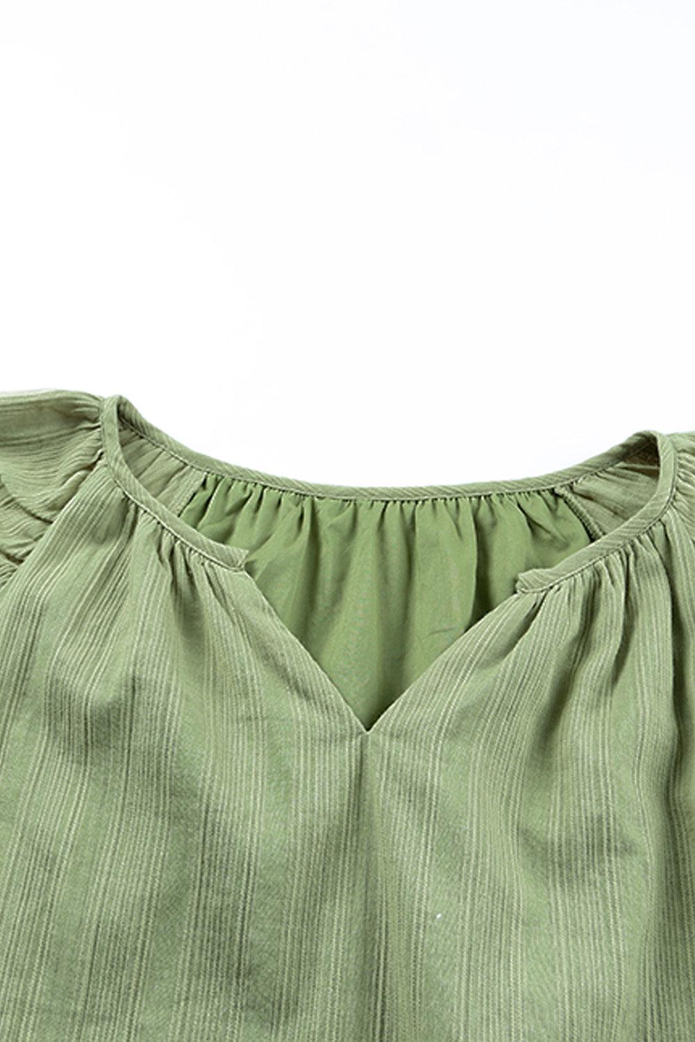 Ruffled Notched Neck Balloon Sleeve Blouse BLUE ZONE PLANET