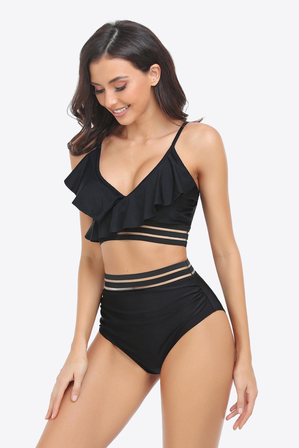 Ruffled Plunge Bikini Set BLUE ZONE PLANET