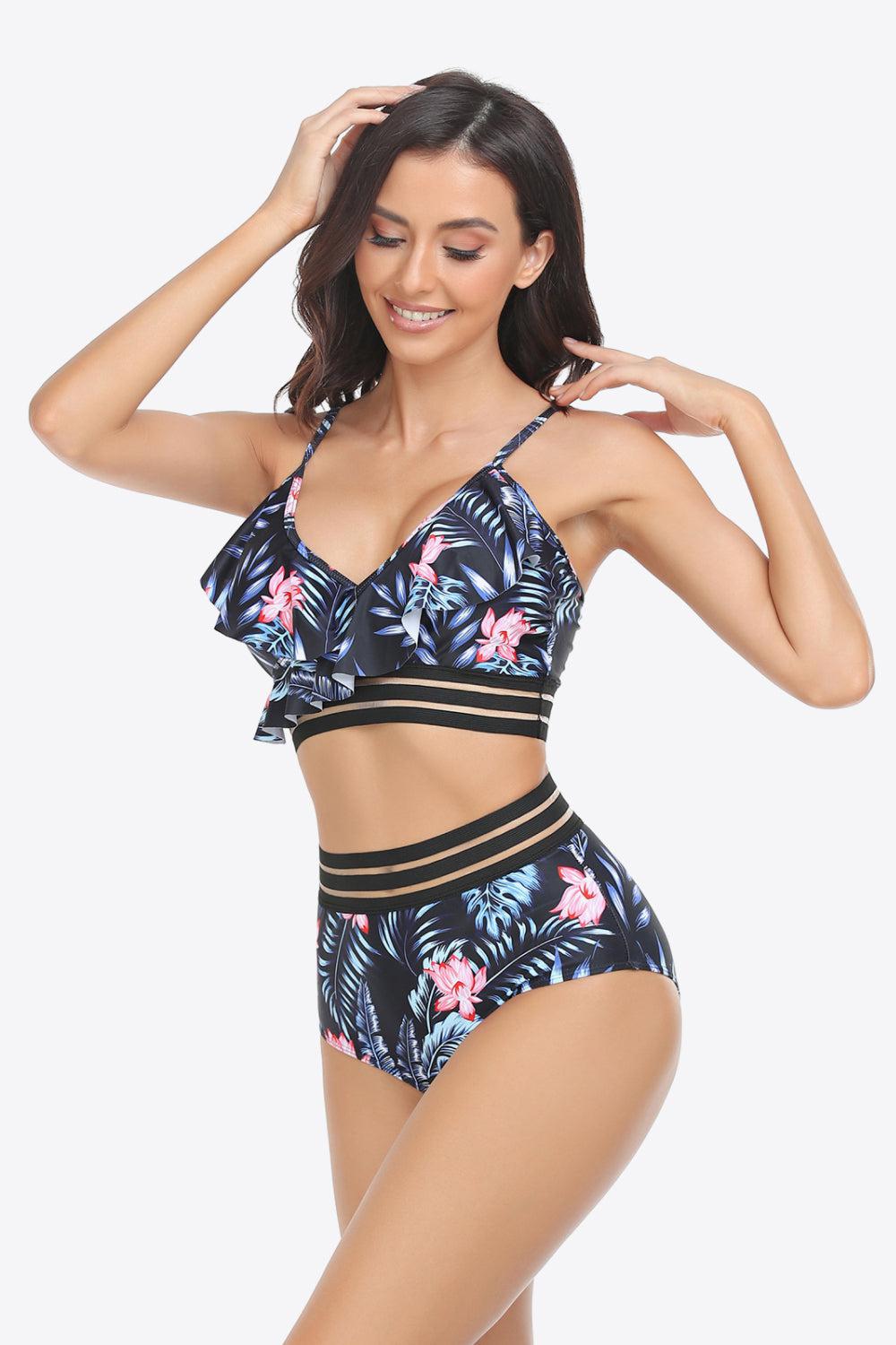 Ruffled Plunge Bikini Set BLUE ZONE PLANET