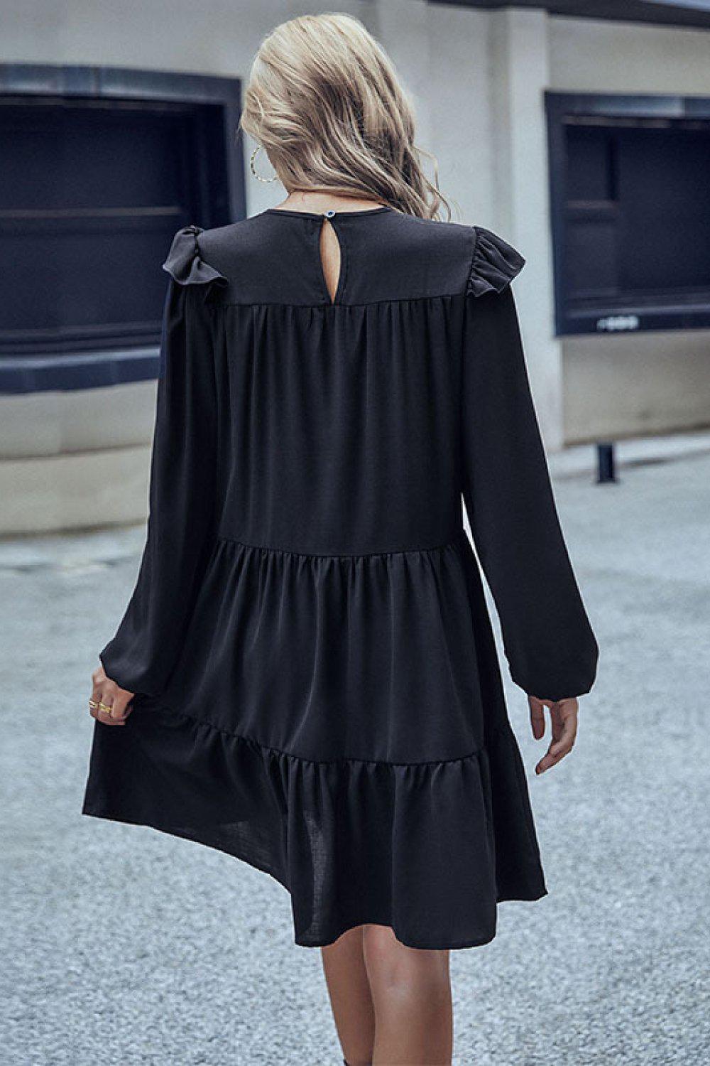 Ruffled Shoulder Tiered Dress BLUE ZONE PLANET