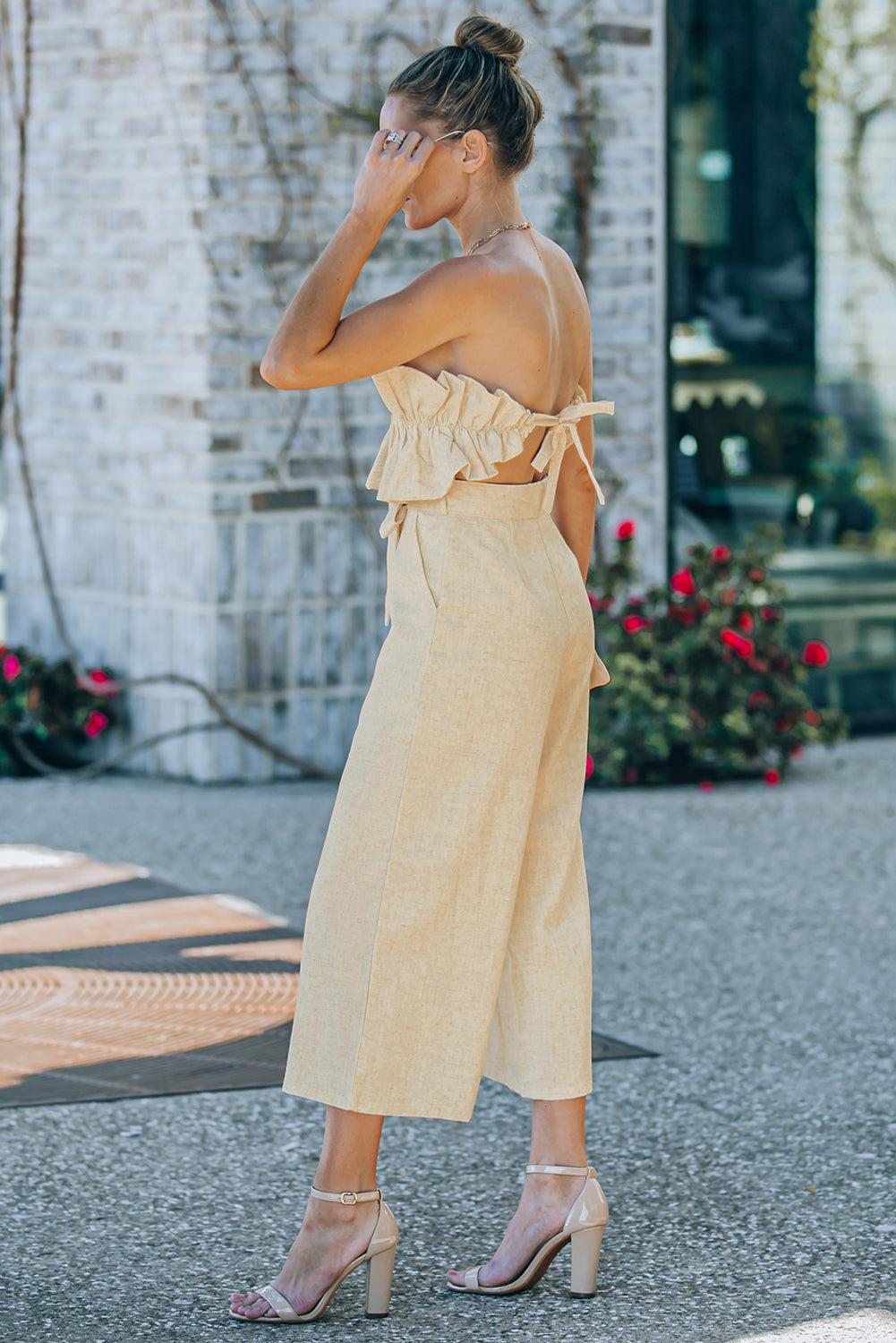 Ruffled Strapless Wide Leg Jumpsuit BLUE ZONE PLANET