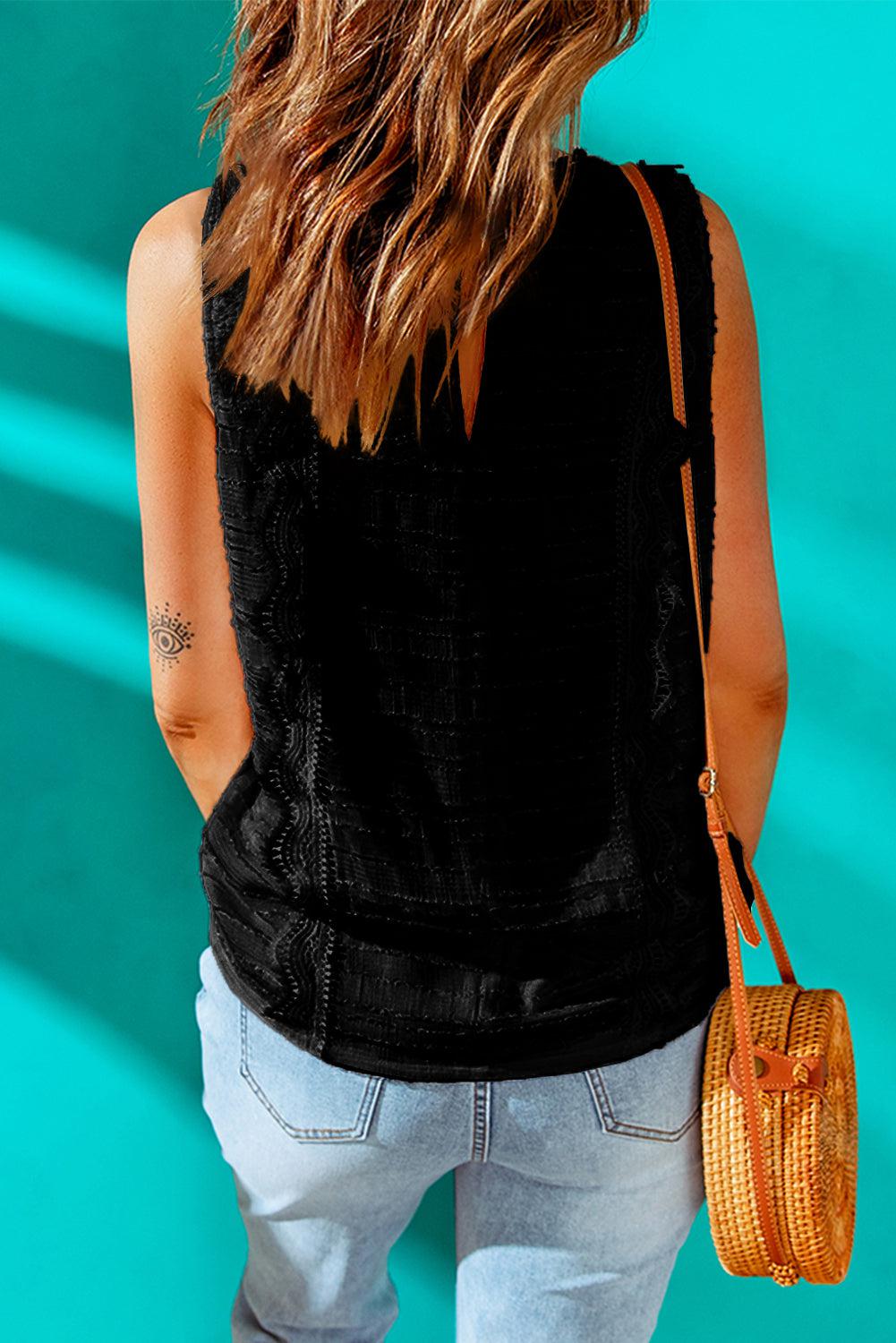 Scalloped Lace Trim V-Neck Tank BLUE ZONE PLANET