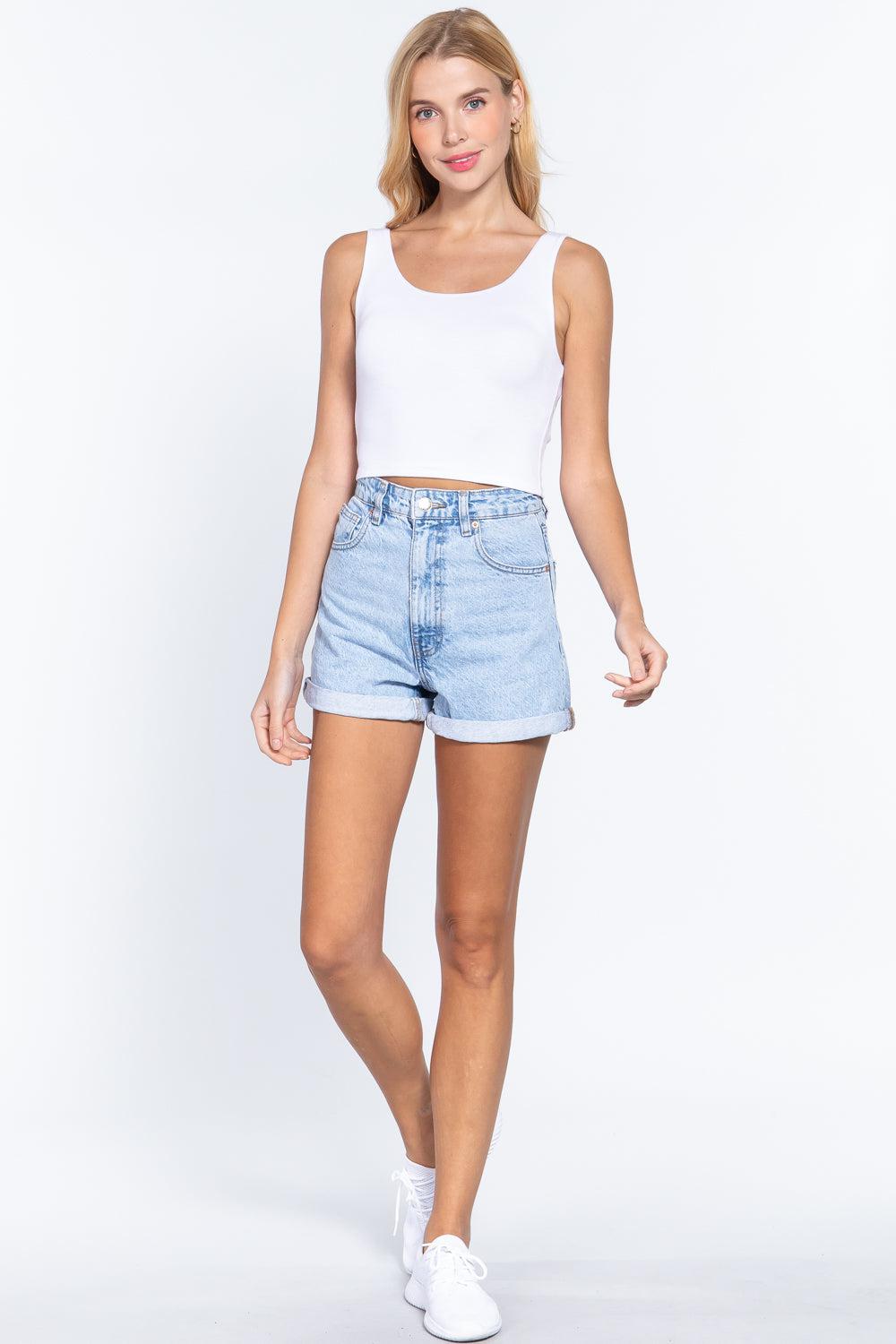 Scoop Neck 2 Ply Crop Tank Top Blue Zone Planet