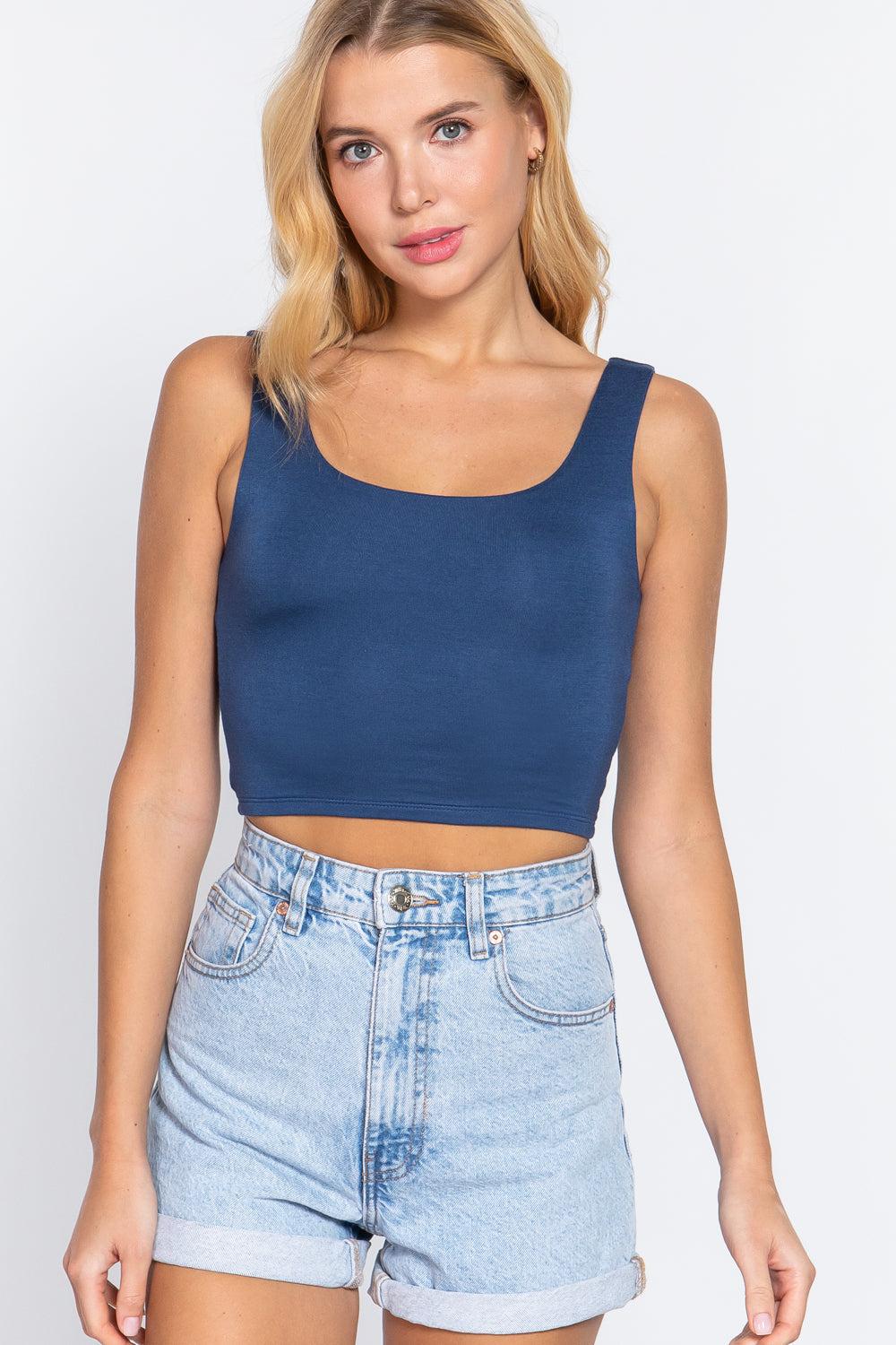Scoop Neck 2 Ply Crop Tank Top Blue Zone Planet