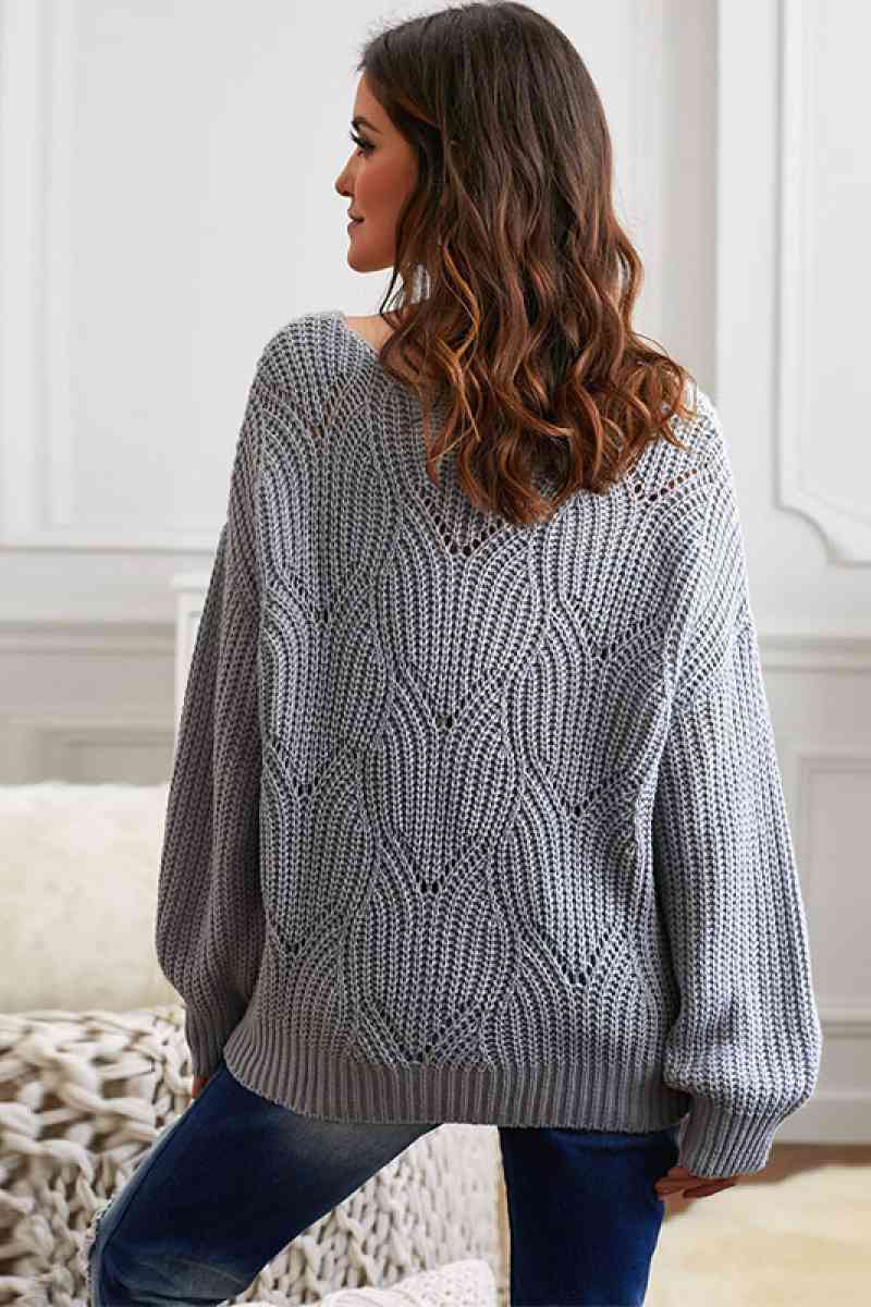 Scoop Neck Drop Shoulder Sweater BLUE ZONE PLANET