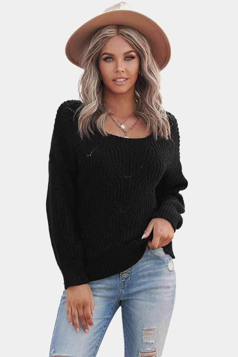 Scoop Neck Drop Shoulder Sweater BLUE ZONE PLANET