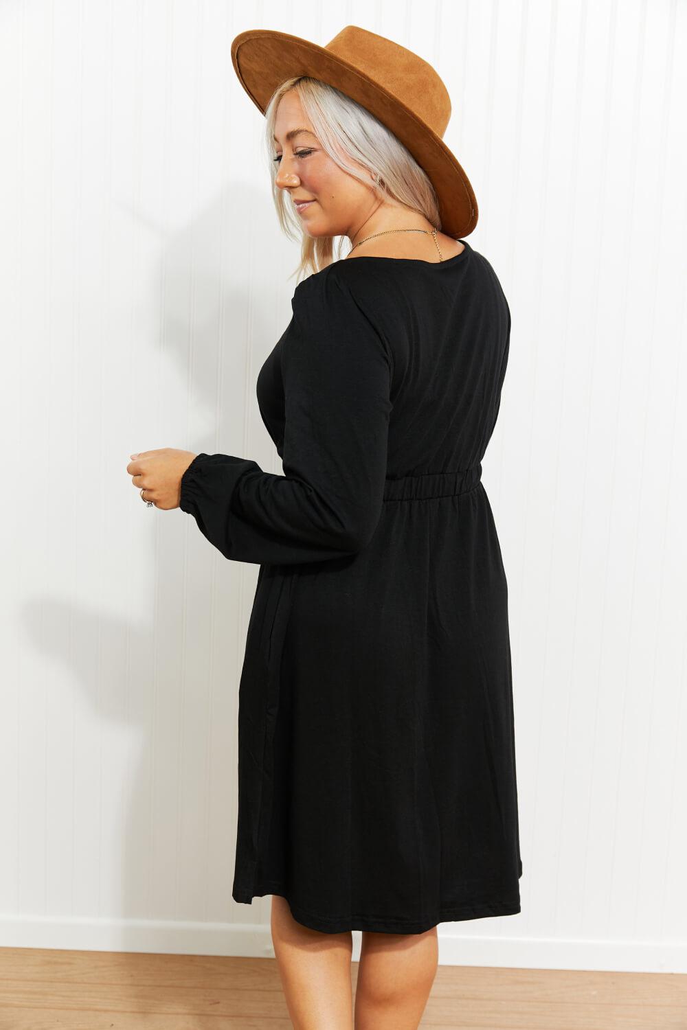 Scoop Neck Empire Waist Long Sleeve Mini Dress BLUE ZONE PLANET