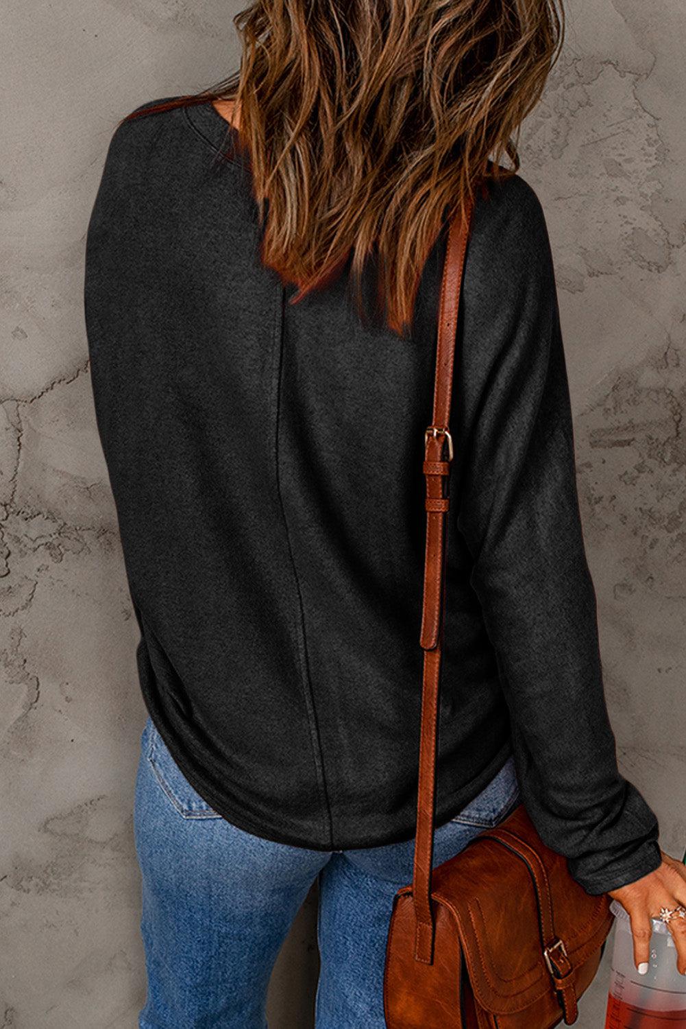 Seam Detail Round Neck Long Sleeve Top BLUE ZONE PLANET
