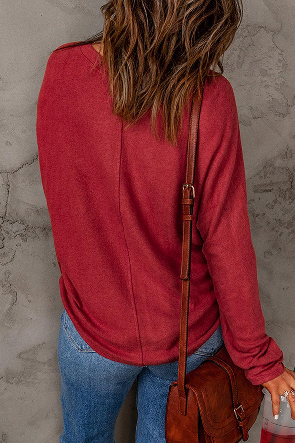 Seam Detail Round Neck Long Sleeve Top BLUE ZONE PLANET