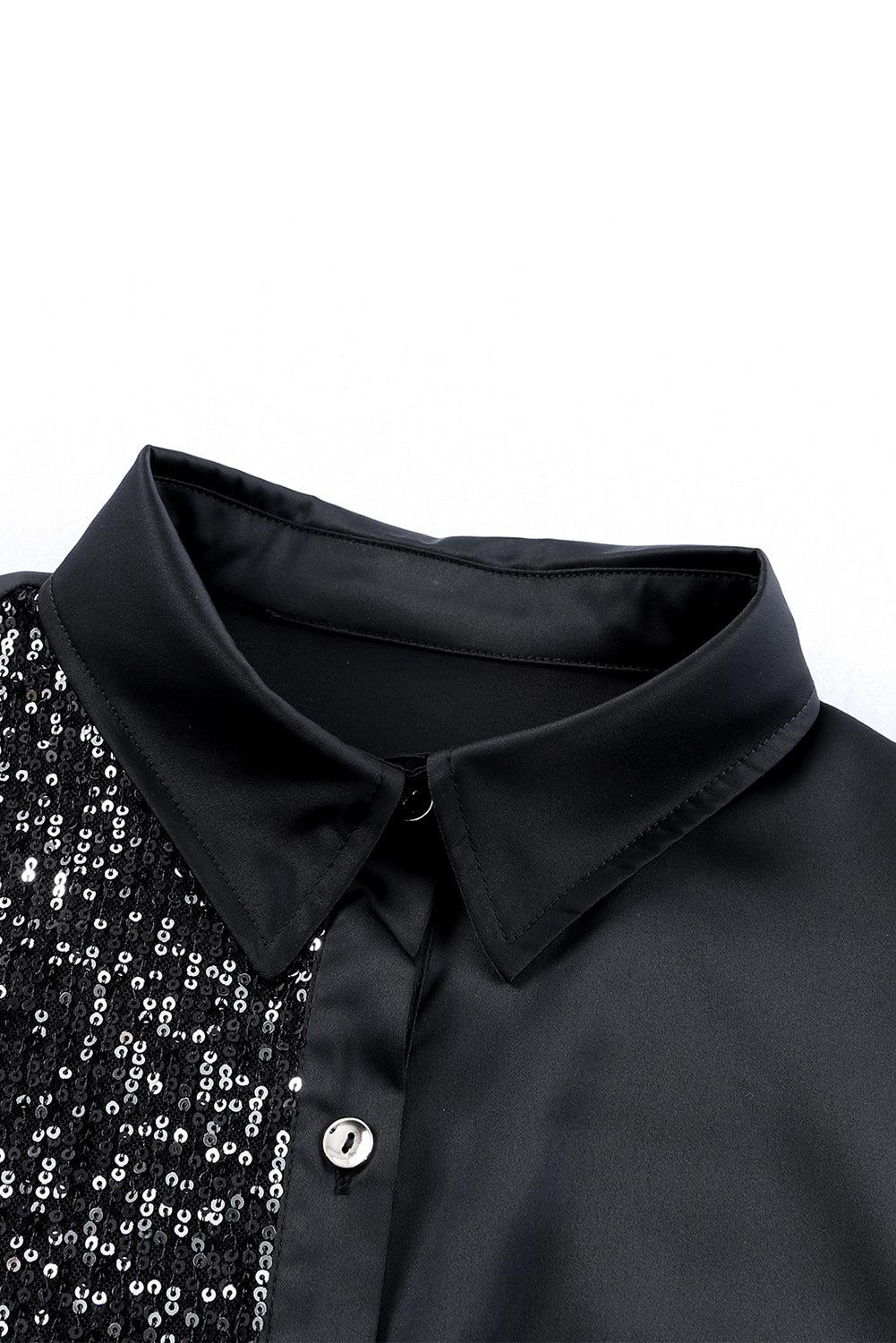 Sequin Button Front High-Low Shirt Dress BLUE ZONE PLANET