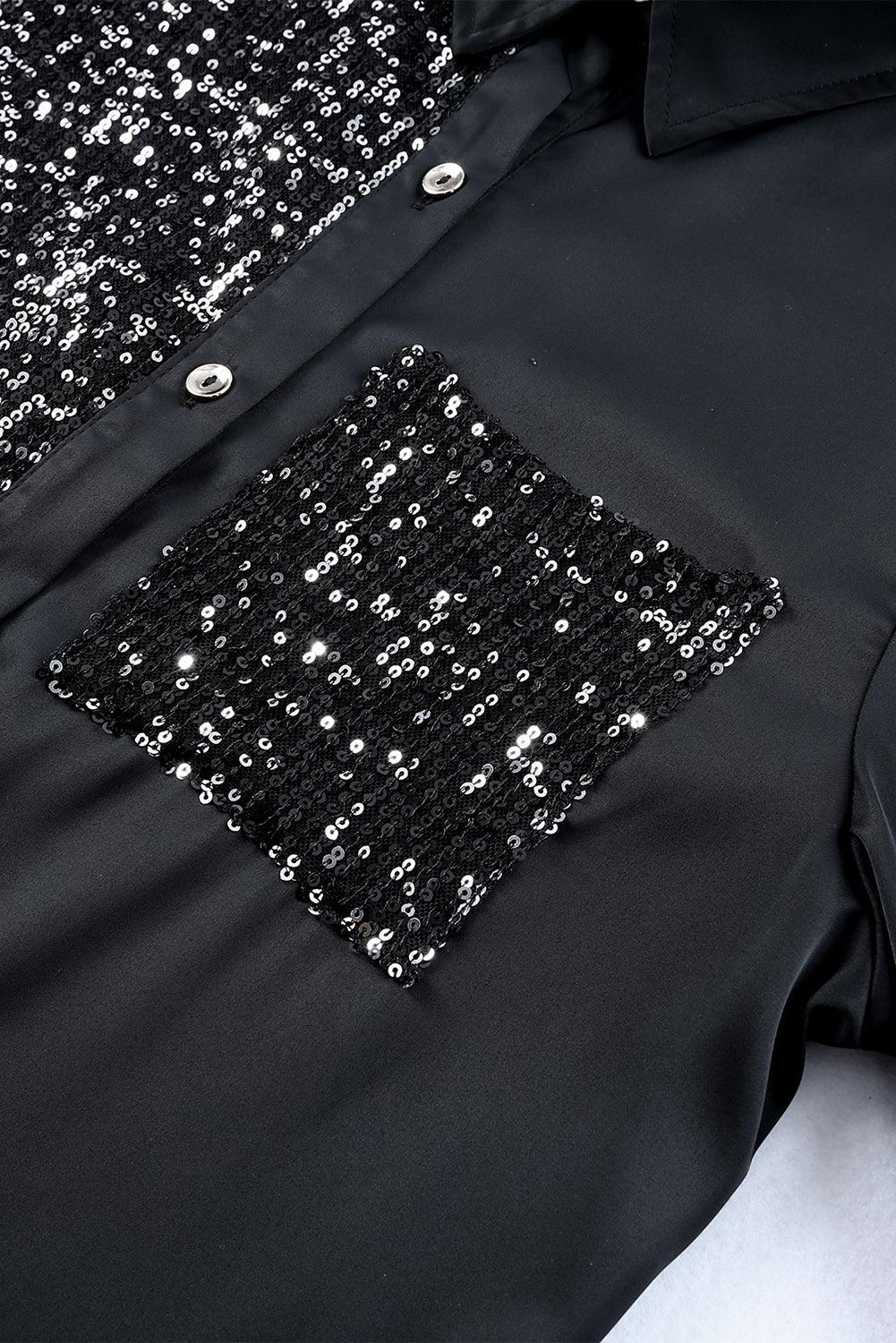 Sequin Button Front High-Low Shirt Dress BLUE ZONE PLANET