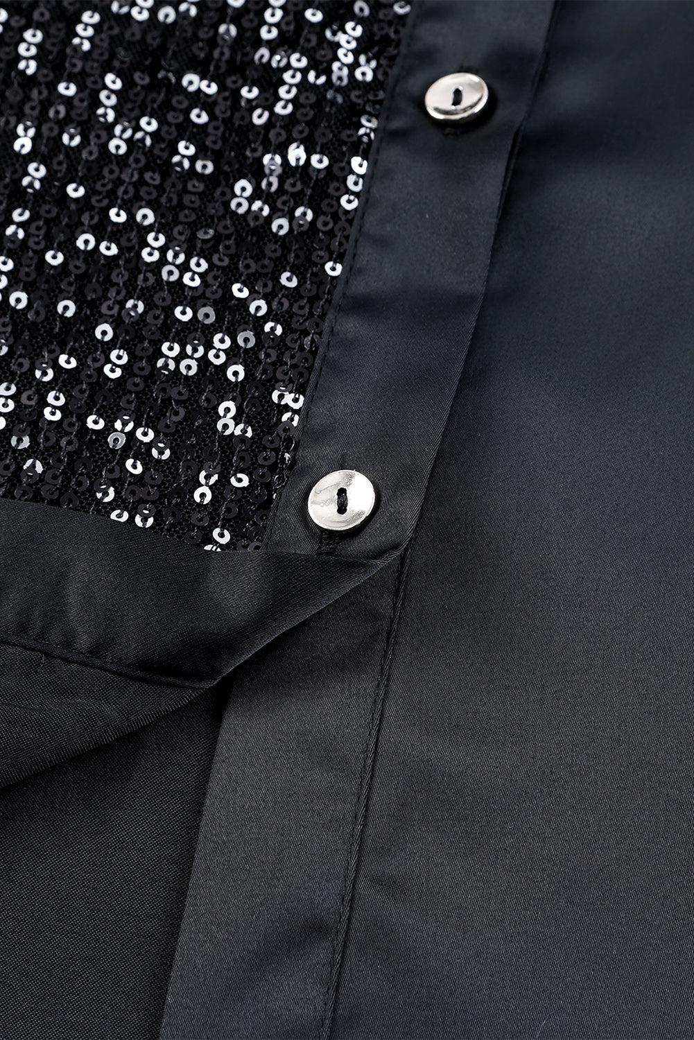 Sequin Button Front High-Low Shirt Dress BLUE ZONE PLANET