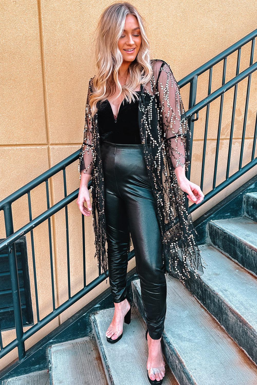 Sequin Open Front Sheer Cardigan BLUE ZONE PLANET