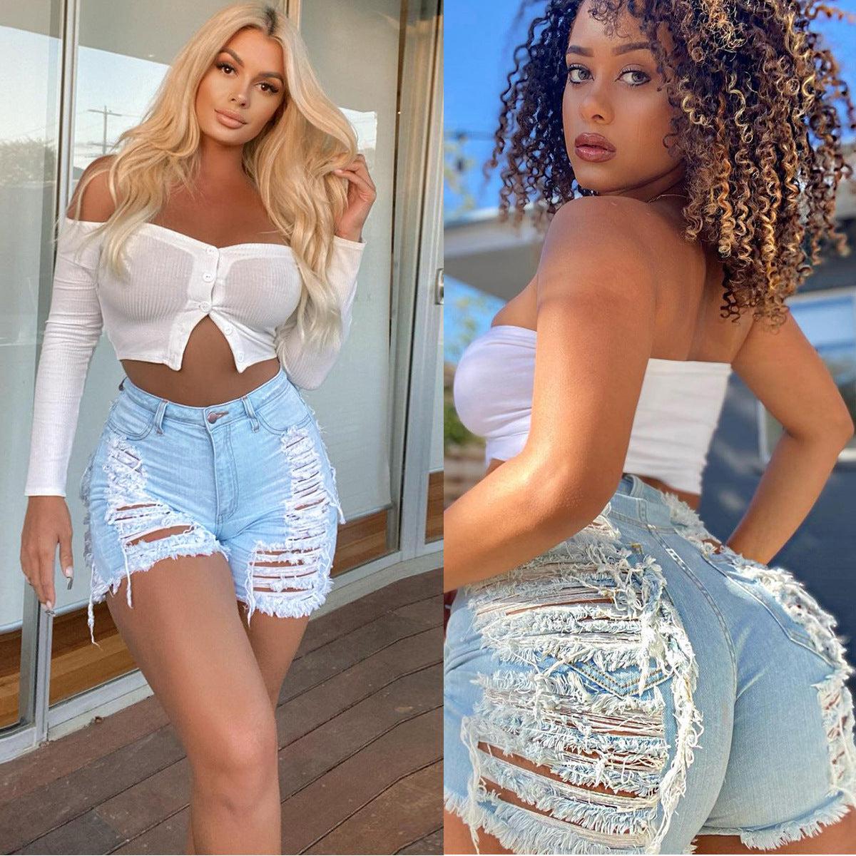 Short Denim Distressed Jeans Blue Zone Planet