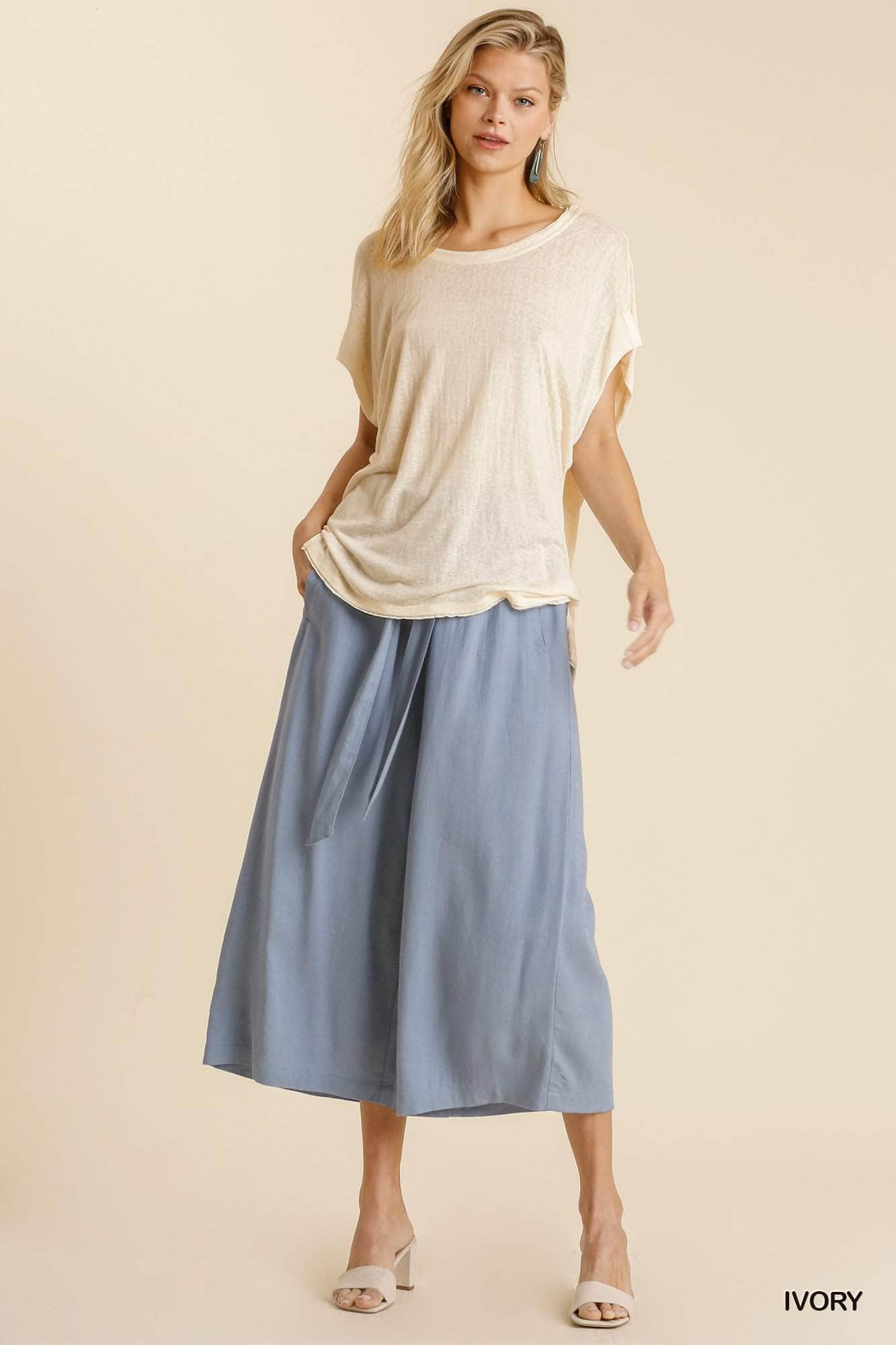 Short Sheer Dolman Sleeve Scoop Neck Top With Side Slit Blue Zone Planet