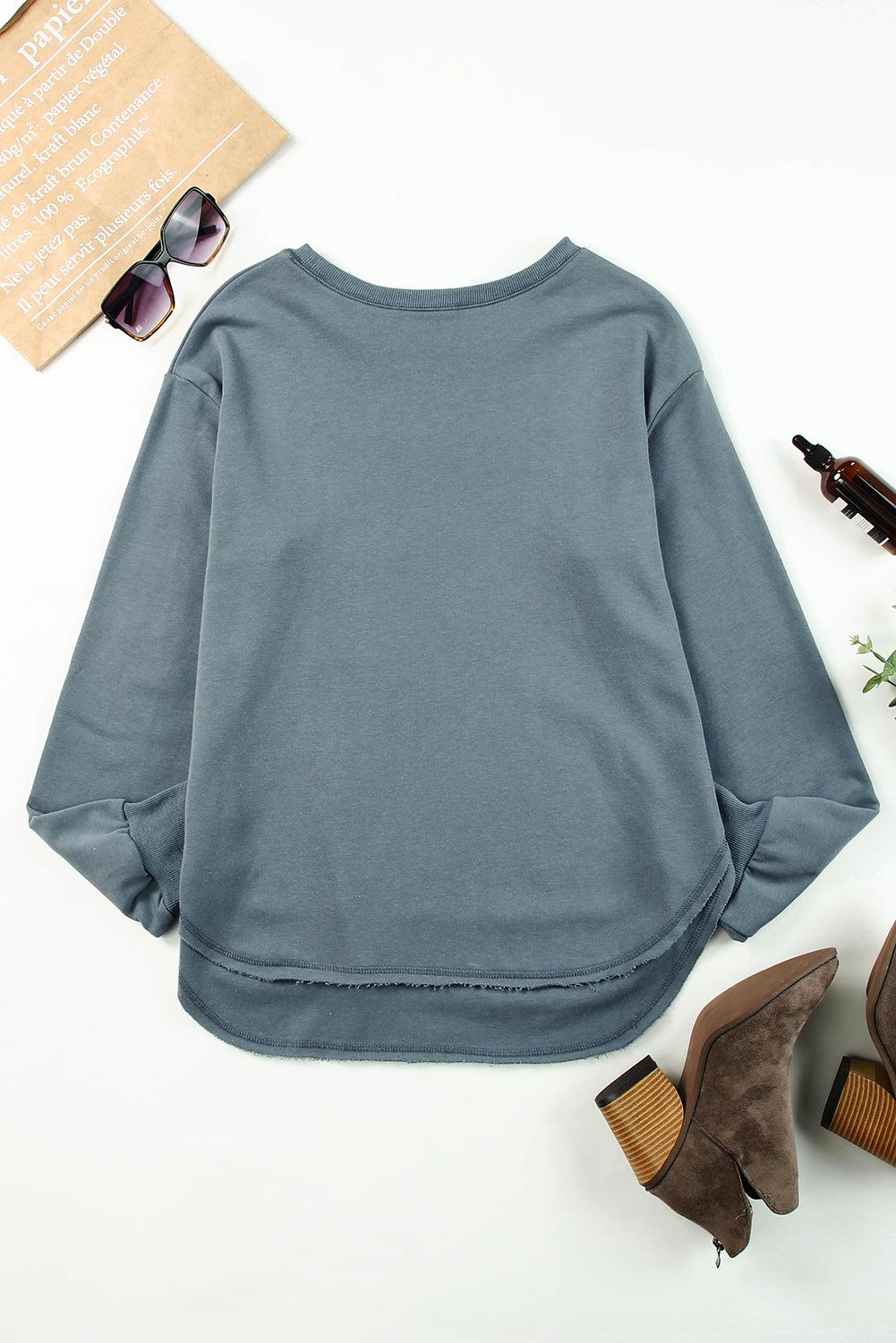 Side Slit Drop Shoulder Sweatshirt BLUE ZONE PLANET