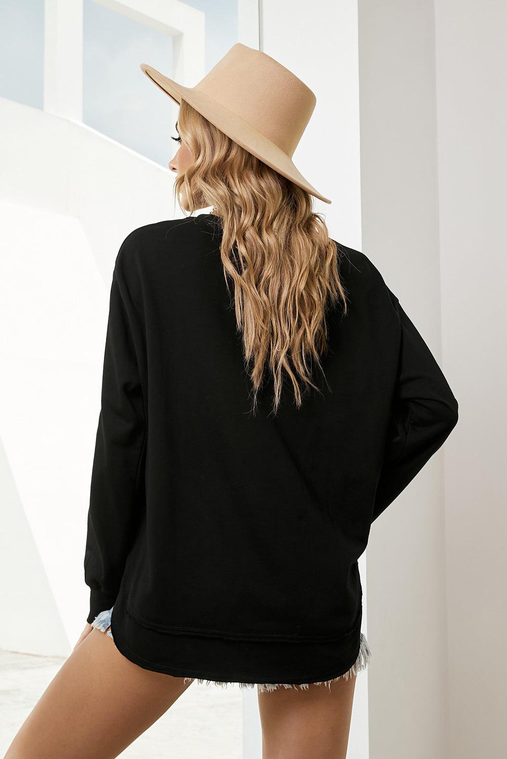 Side Slit Drop Shoulder Sweatshirt BLUE ZONE PLANET