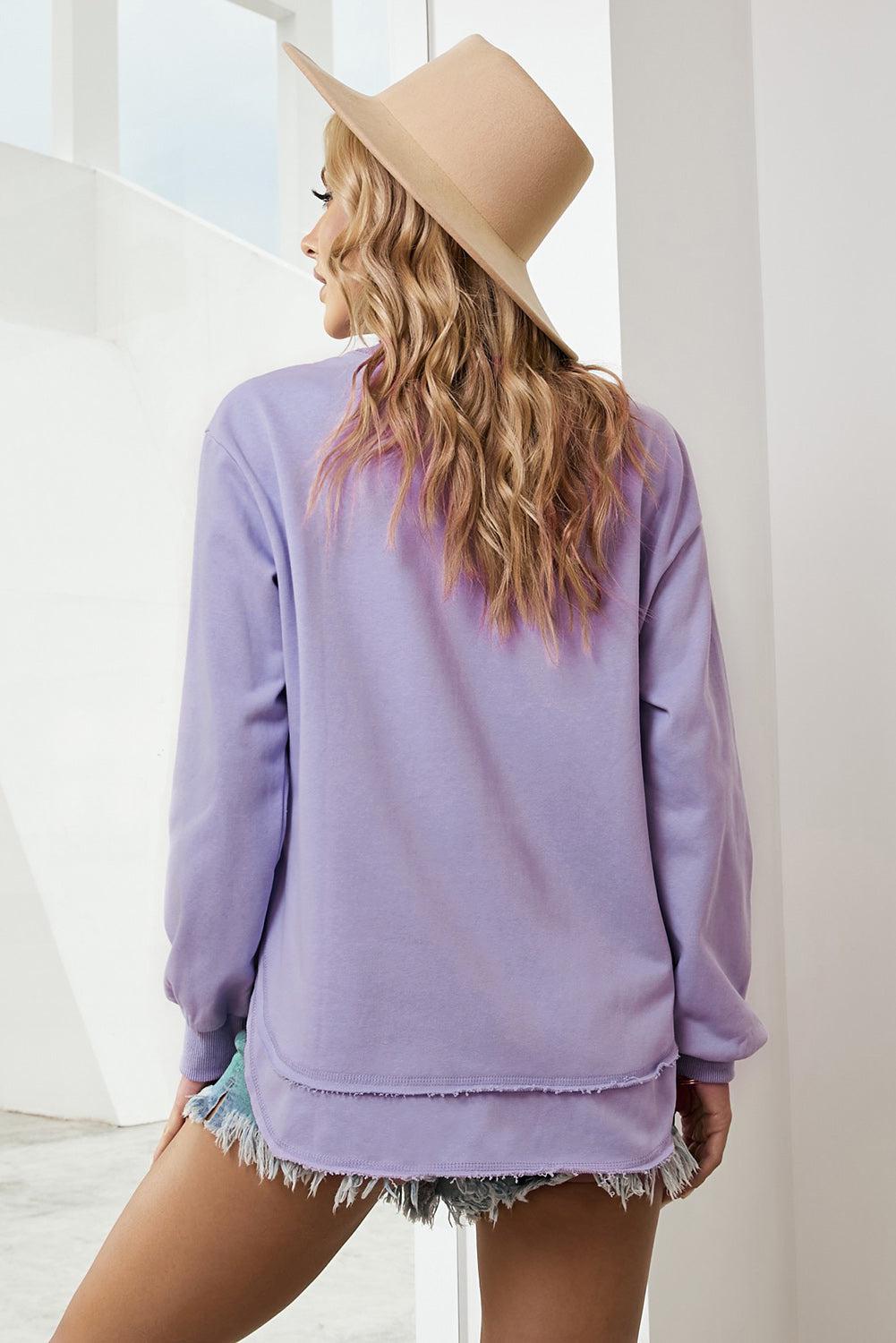Side Slit Drop Shoulder Sweatshirt BLUE ZONE PLANET