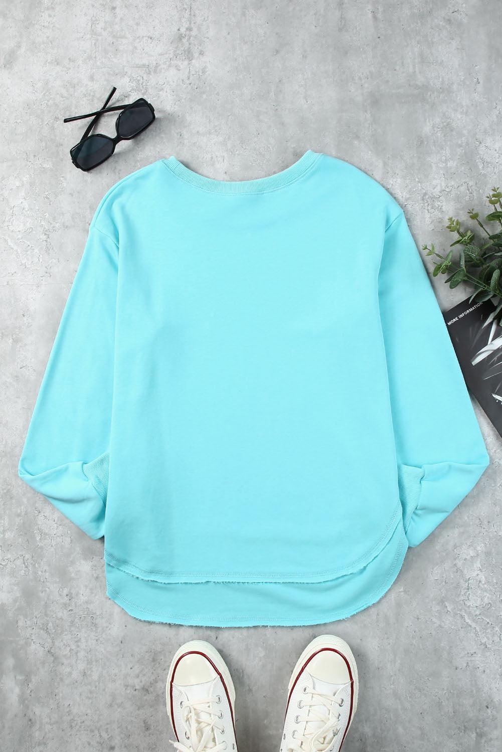 Side Slit Drop Shoulder Sweatshirt BLUE ZONE PLANET