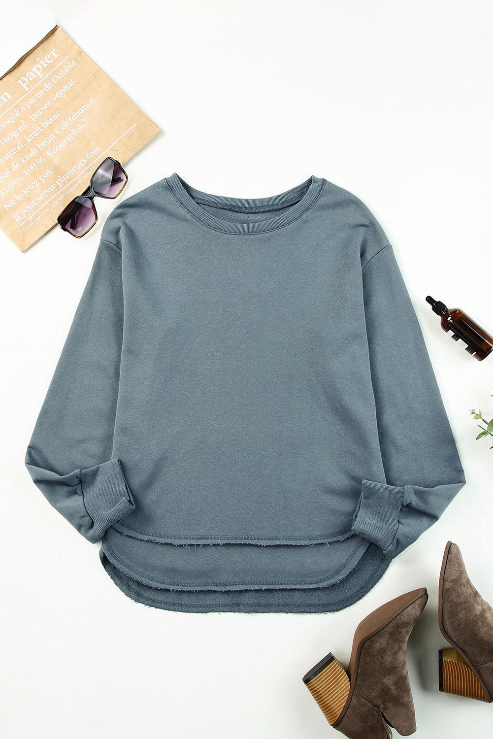 Side Slit Drop Shoulder Sweatshirt BLUE ZONE PLANET